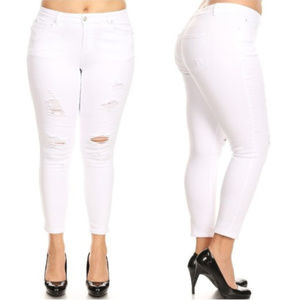 Plus Size White Distressed Skinny Jeans